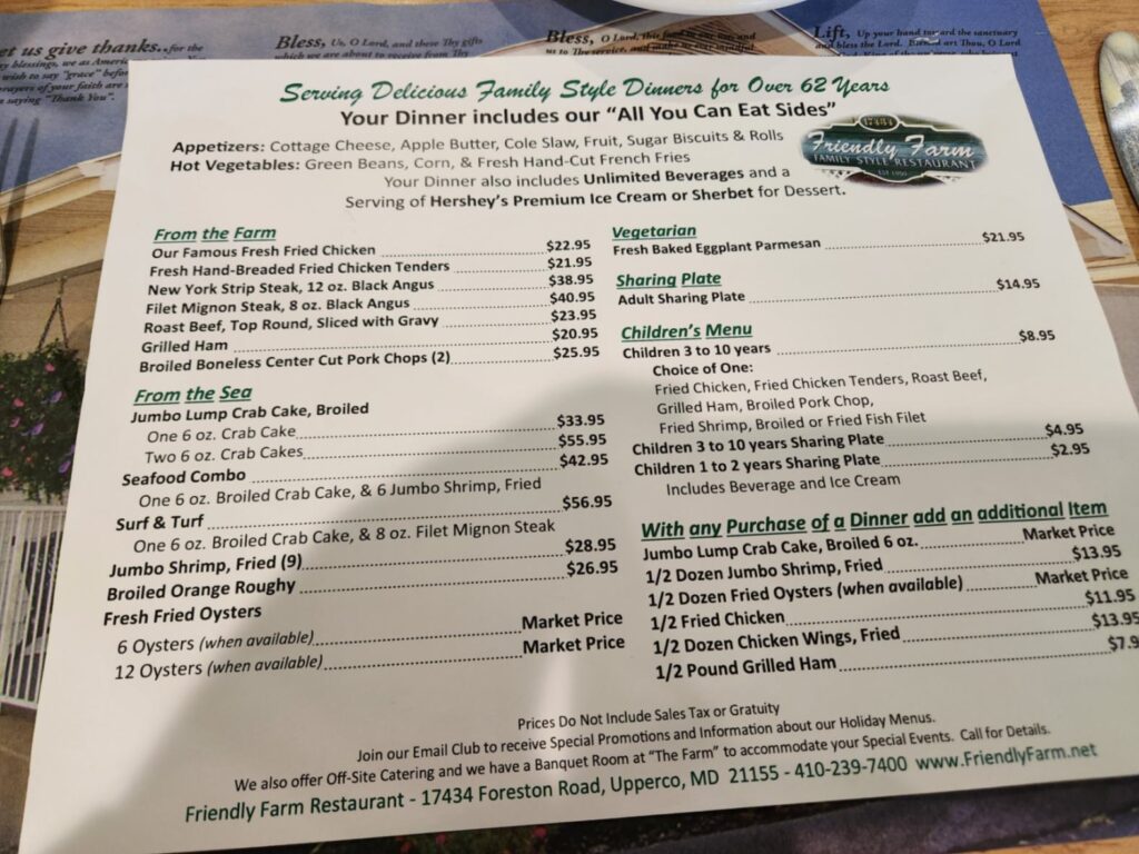 Friendly Farm Restaurant Menu 3
